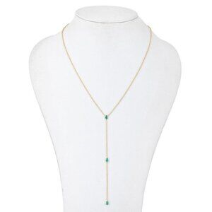 Pear Cut Emerald Drops 14K (or 18k upon request) Yellow Gold Lariat Necklace